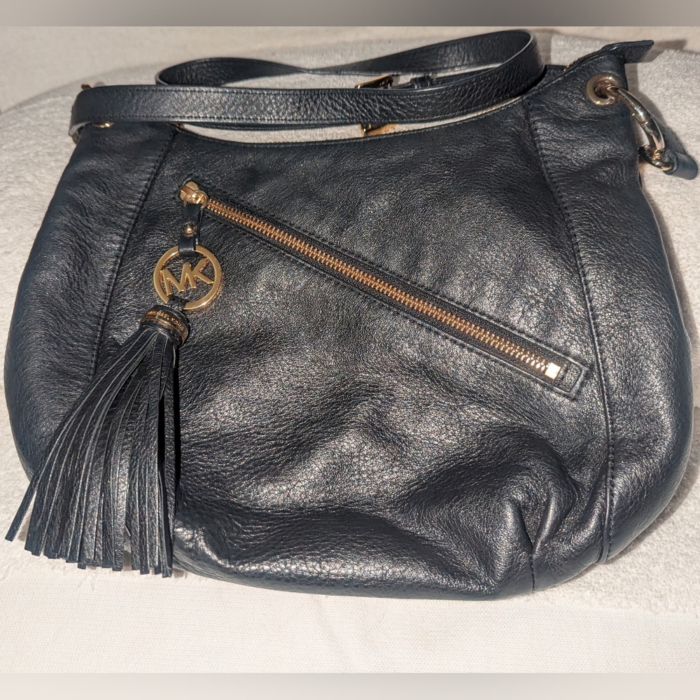 Michael Kors Black and Gold Hobo Bag with Tassel - Picture 9 of 11